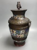 A Japanese bronze and cloisonne-enamelled vase, converted to a lamp, 37cm