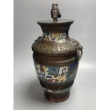 A Japanese bronze and cloisonne-enamelled vase, converted to a lamp, 37cm