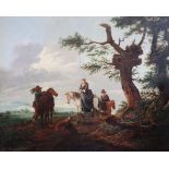 Follower of Philips Wouwerman (Dutch 1619-1668)oil on wooden panelGroup of equestrian figures in a