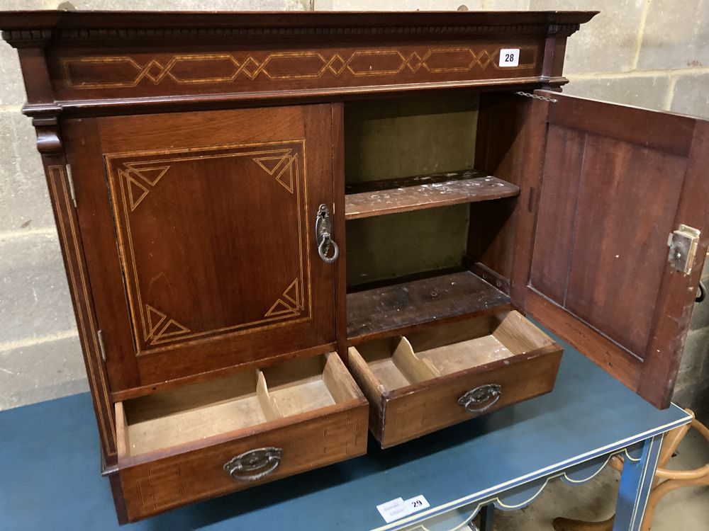 An Edwardian inlaid mahogany two door wall cabinet, width 72cm, depth 22cm, height 65cm - Image 3 of 3