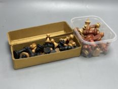 Two Staunton chess sets, Kings 7.7 and 8.2cm