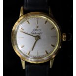 A gentleman's early 1960's 18ct gold Zenith automatic wrist watch, on later associated leather