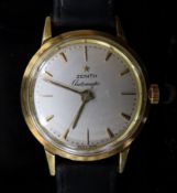 A gentleman's early 1960's 18ct gold Zenith automatic wrist watch, on later associated leather