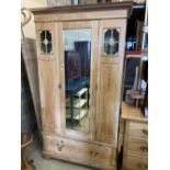 An Edwardian pine mirrored wardrobe, width 110cm, depth 54cm, height 198cm, together with a late