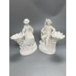 A pair of John Bevington bone china figures, gardener and female companion, 21.5cm