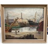 Helen Watt, oil on board, Harbour scene, signed and dated '61, 50 x 60cm