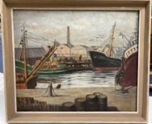 Helen Watt, oil on board, Harbour scene, signed and dated '61, 50 x 60cm