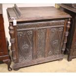 An 18th century and later carved oak side cabinet, width 83cm, depth 52cm, height 82cm