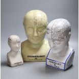 Three reproduction phrenology ceramic heads, by L.M. Fowler, tallest 29cmCONDITION: Good condition