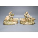 A pair of Worcester James Hadley blush ivory figural dishes, height 15cmCONDITION: Male - his hat