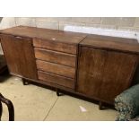 A mid century design teak sideboard, width 200cm, depth 51cm, height 101cm