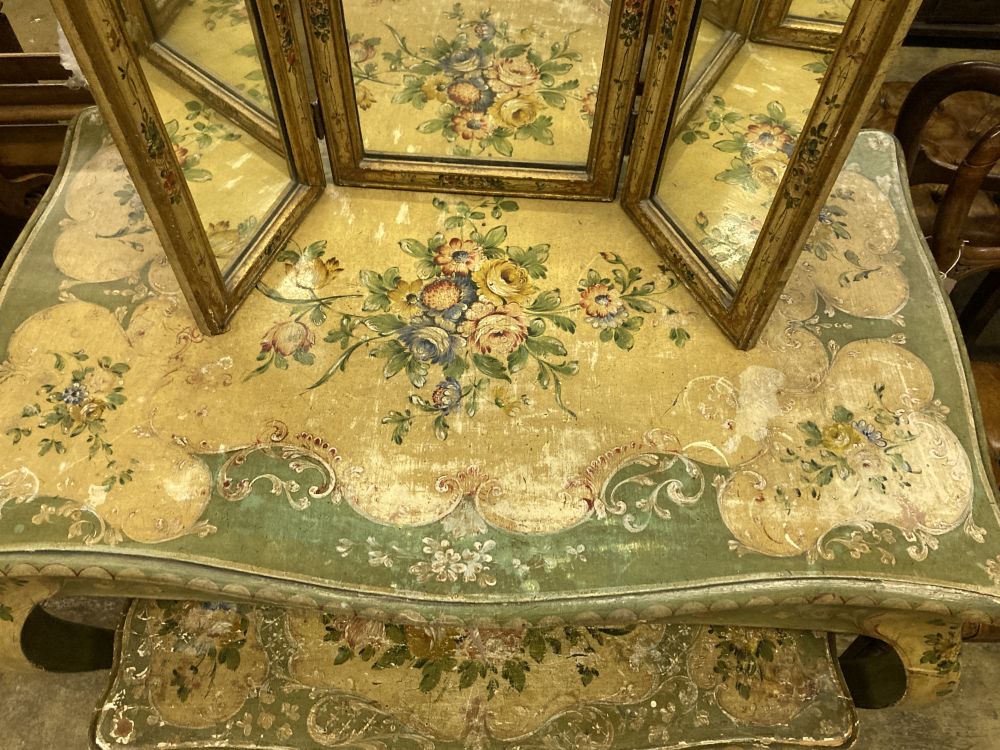 An early 20th century Venetian style rectangular floral painted serpentine table with similar triple - Image 7 of 10