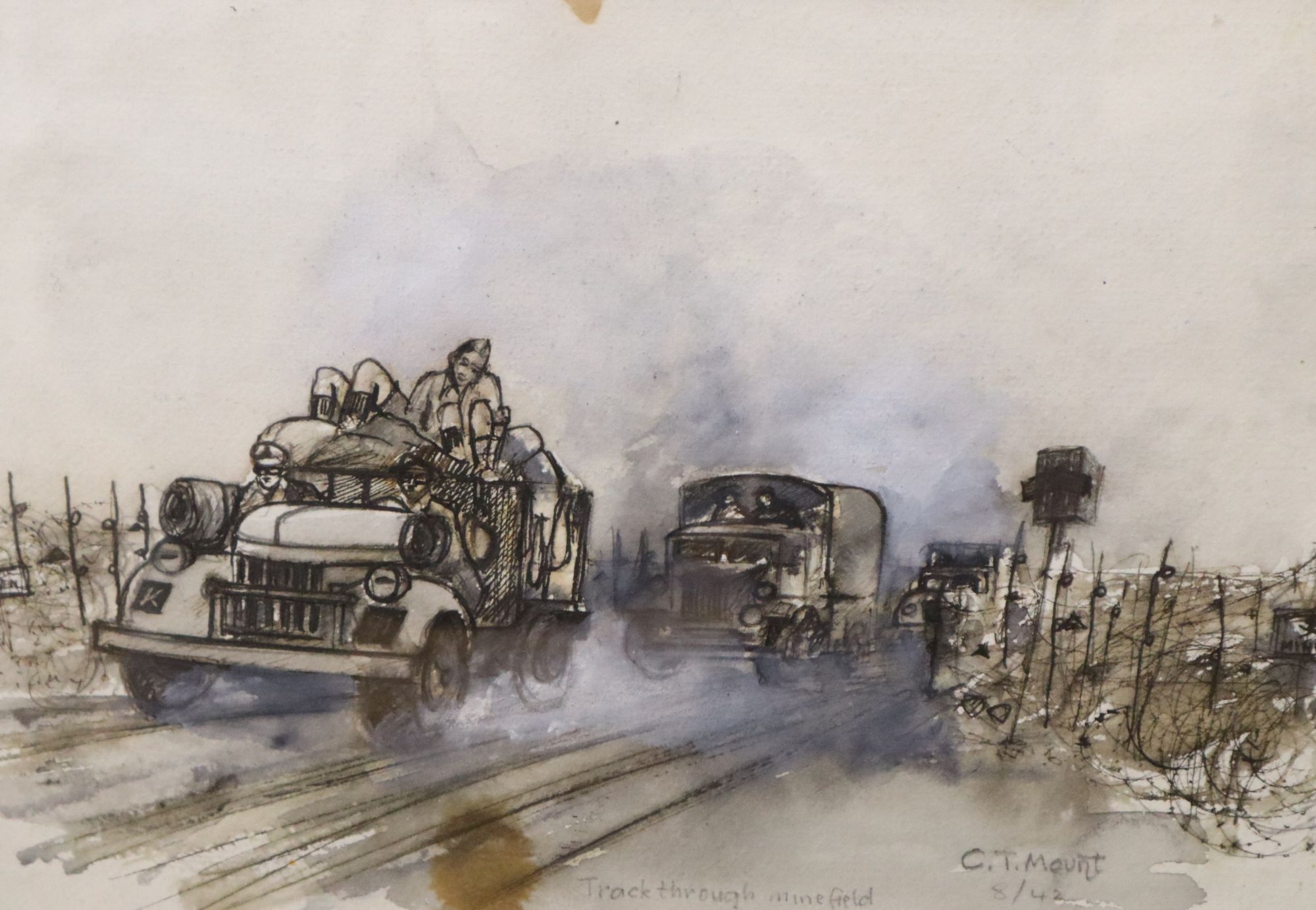 Cyril Mount (1920-2013), pencil drawing and ink and wash study, 'Brew Up', 9/42 and Track through - Image 2 of 3