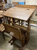 A 19th century Continental oak metamorphic rise and fall student's desk together with a matching