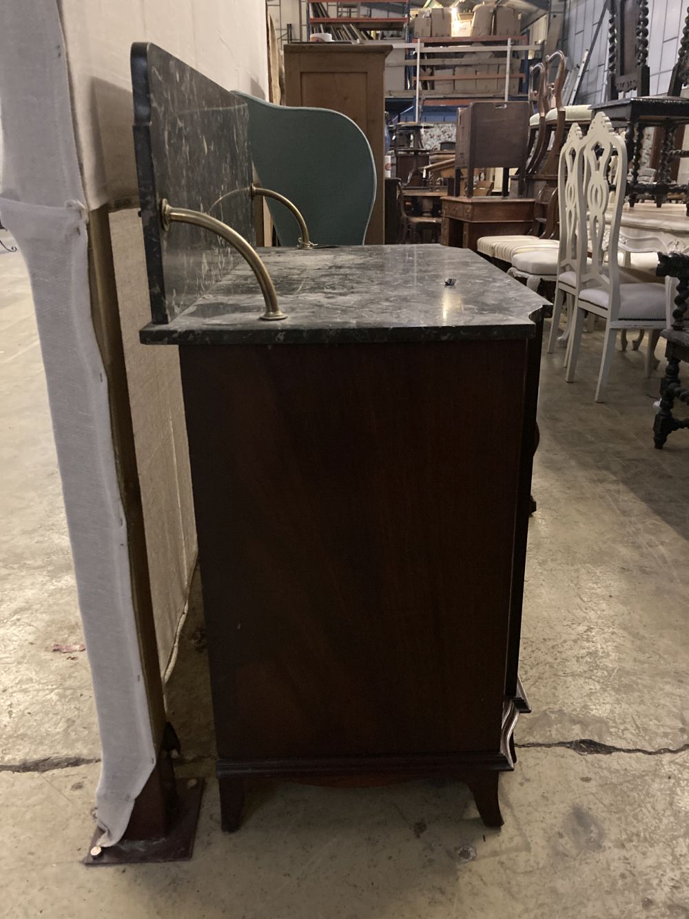 An Edwardian satinwood banded mahogany marble top washstand, width 99cm, depth 52cm, height 106cm - Image 4 of 8