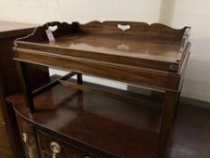 A Victorian rectangular mahogany butler's tray on later stand, width 78cm, depth 52cm, height 48cm