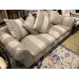 A large contemporary scroll arm sofa, length 240cm, depth 100cm, height 74cm