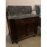 An Edwardian satinwood banded mahogany marble top washstand, width 99cm, depth 52cm, height 106cm