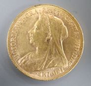 A Victorian 1894 gold sovereign.