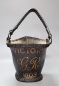 A leather fire bucket, inscribed 'Victory-GR-1803', height 21cmCONDITION: 19th century bucket with