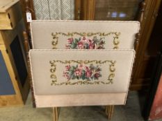 A pair of mid 20th century tapestry covered single bed headboards, larger width 98cm, height 124cm