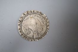 An Elizabeth I 1578 silver sixpence, 4th issue, splits and off centre otherwise F