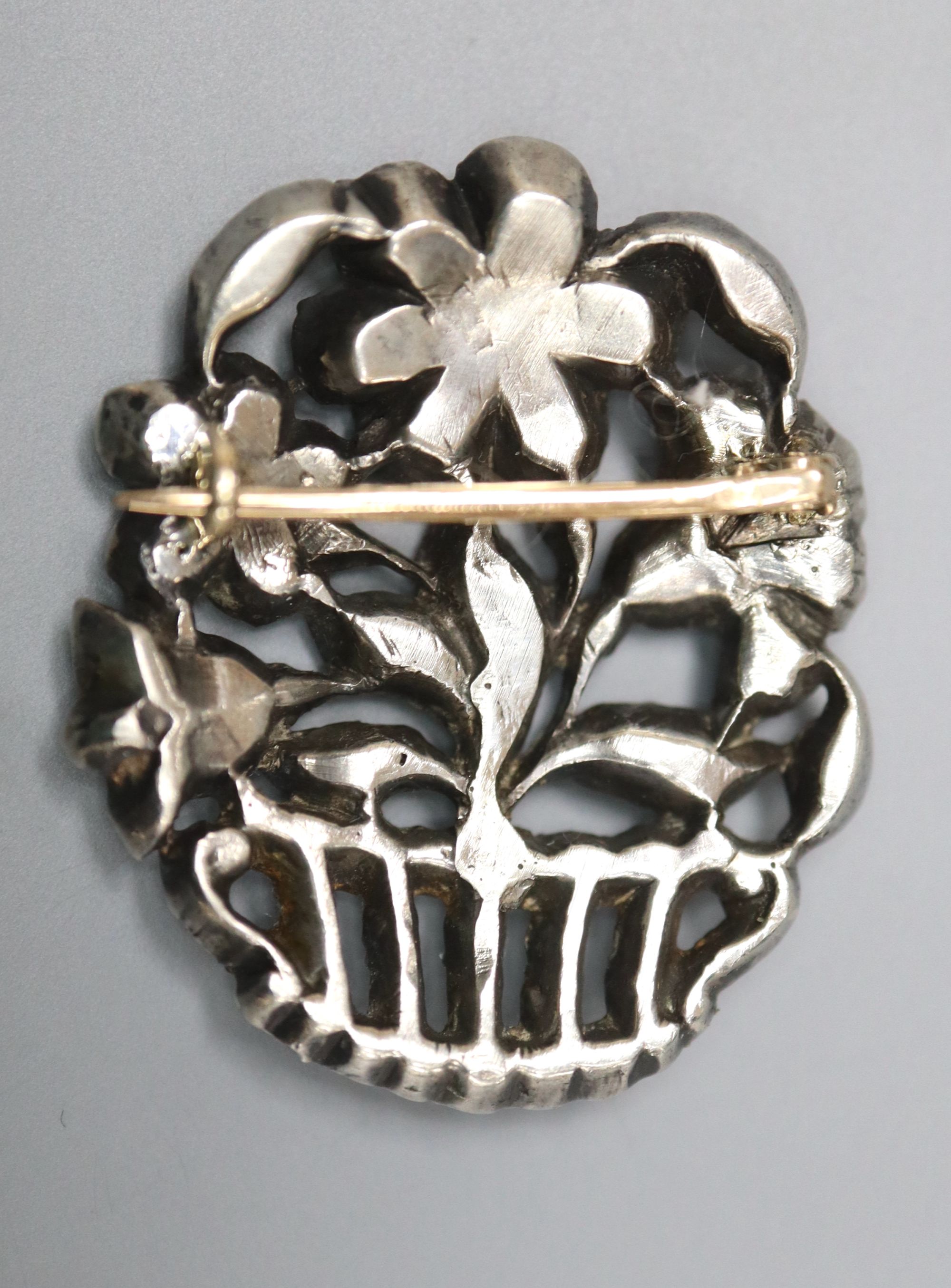 An early-mid 20th century white metal and paste set giardinetto brooch, 33mm, gross 9.4 grams. - Image 2 of 2