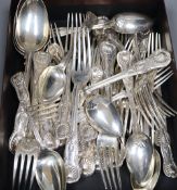 A matched part canteen of 19th century silver Kings pattern flatware, comprising thirty four