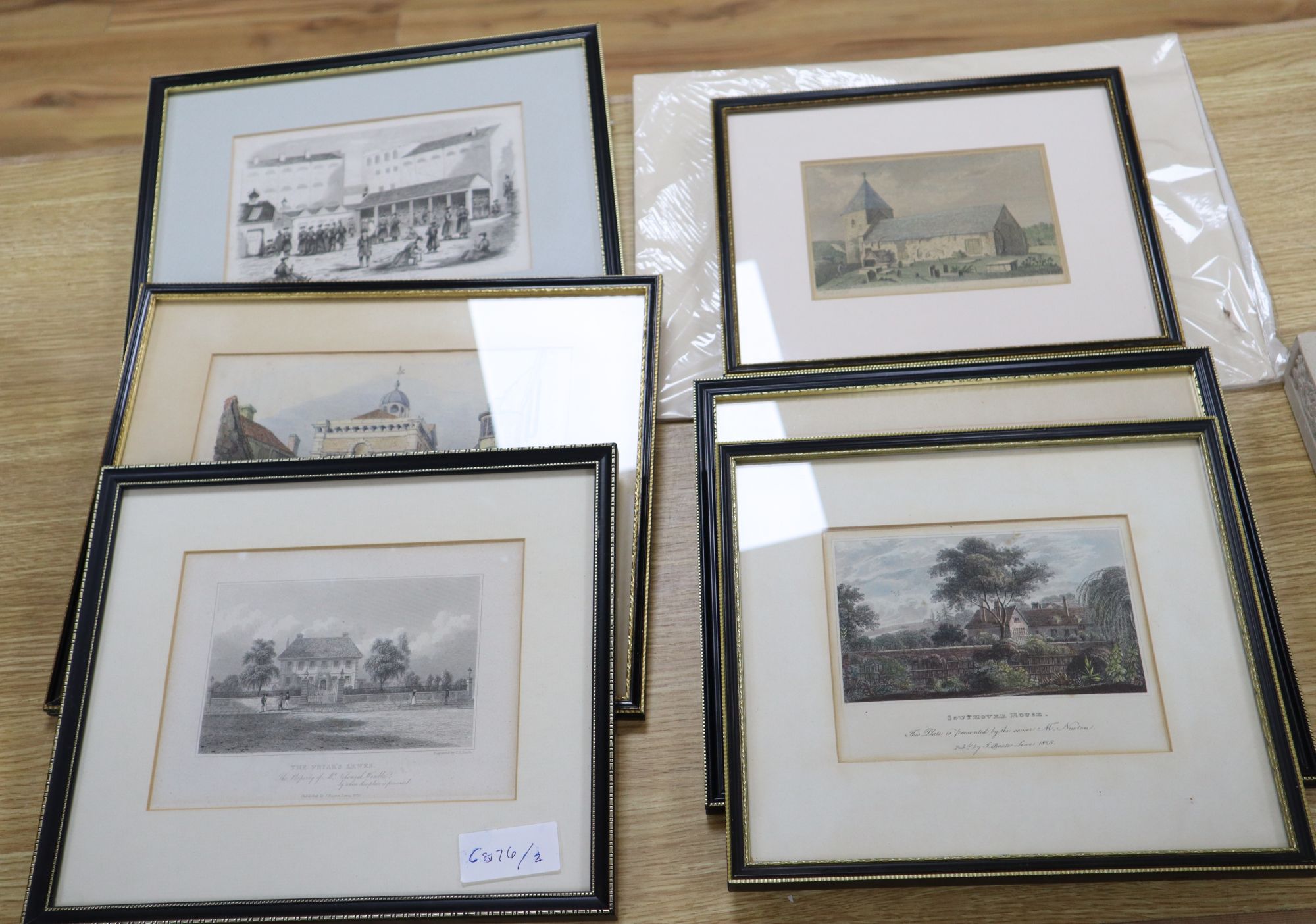 A group of seven assorted 19th century engravings, Views in and around Lewes including Russian