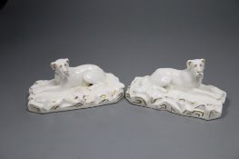 A pair of Grainger, Lee & Co. Worcester porcelain models of recumbent Great Danes, c.1820-37, 12.2cm