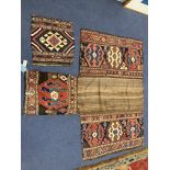 A Shah Savan embroidered Kelim cradle, 176 x 170cm and a small bag face rug, 49 x 54cm