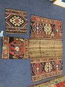 A Shah Savan embroidered Kelim cradle, 176 x 170cm and a small bag face rug, 49 x 54cm