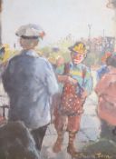 Sheila Turner (1941-), oil on board, Clown on the promenade, signed, 35 x 27cm