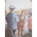 Sheila Turner (1941-), oil on board, Clown on the promenade, signed, 35 x 27cm