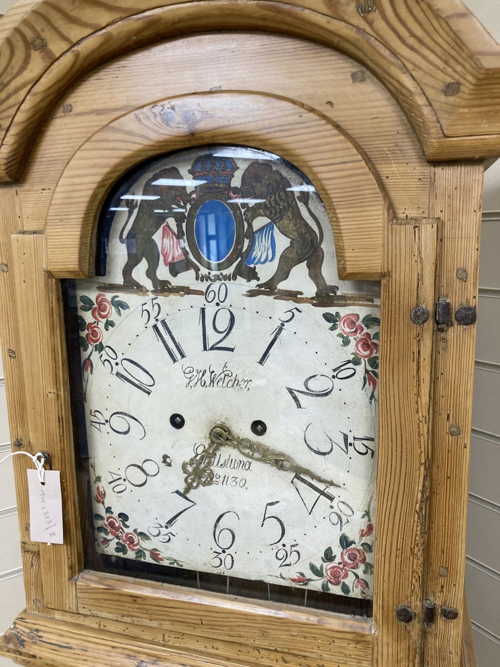 A Swedish pine longcase clock, G H Welcher, Eskilstuna, with painted dial, height 216cm - Bild 7 aus 10