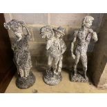 Three reconstituted stone garden ornaments, largest 83cm high