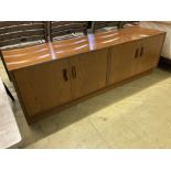 A G plan teak four door low cabinet, width 162cm, depth 46cm, height 53cm