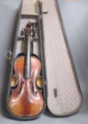 A 19th century German violin, length of back 35.5cm, cased