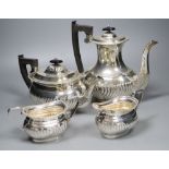 A modern demi fluted silver four piece tea and coffee service, by Viner's Ltd, Sheffield, 1963,