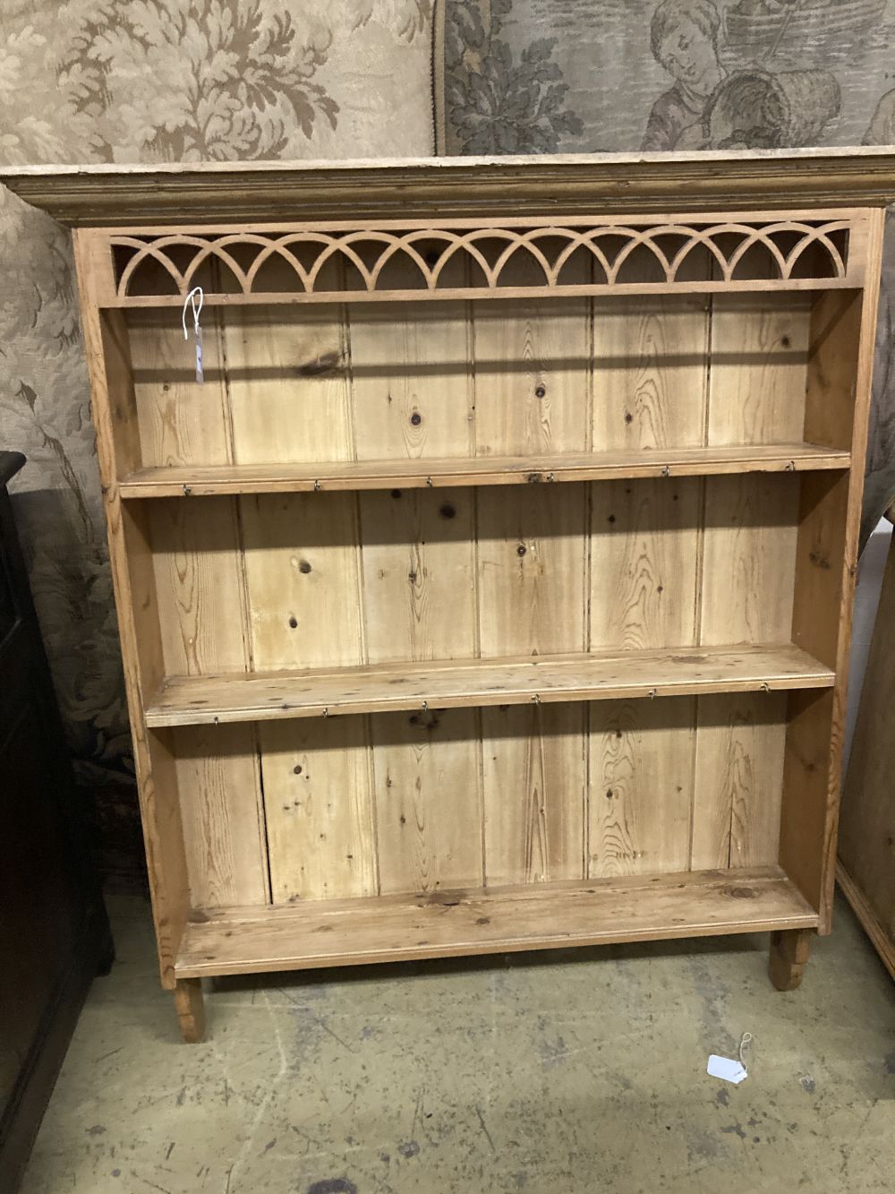 A Victorian pine dresser base, together with a panelled pine plate rack, base width 107cm, depth - Image 2 of 12