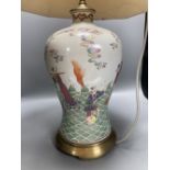 A Chinese famille rose baluster table lamp, 46cm, with shade