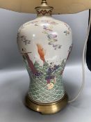 A Chinese famille rose baluster table lamp, 46cm, with shade