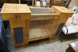 A bespoke cherrywood and wych elm combined display/audio cabinet by John Wyndham, width 175cm, depth