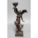A 20th century spelter figural lamp of 'Night', height 43cmCONDITION: Figure good; all wiring