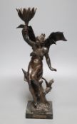 A 20th century spelter figural lamp of 'Night', height 43cmCONDITION: Figure good; all wiring
