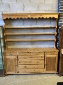 A modern Victorian style pine dresser, width 178cm, depth 38cm, height 195cm