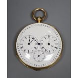 A Victorian 18ct chronograph open faced keywind fob watch, by C. Williamson, makers to The