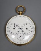 A Victorian 18ct chronograph open faced keywind fob watch, by C. Williamson, makers to The