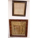 A George IV sampler dated 1826 and a Victorian sampler, largest 49 x 46cm