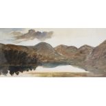 J.N. Singleton, watercolour with gum arabic, Lake scene, signed, 16 x 35cm